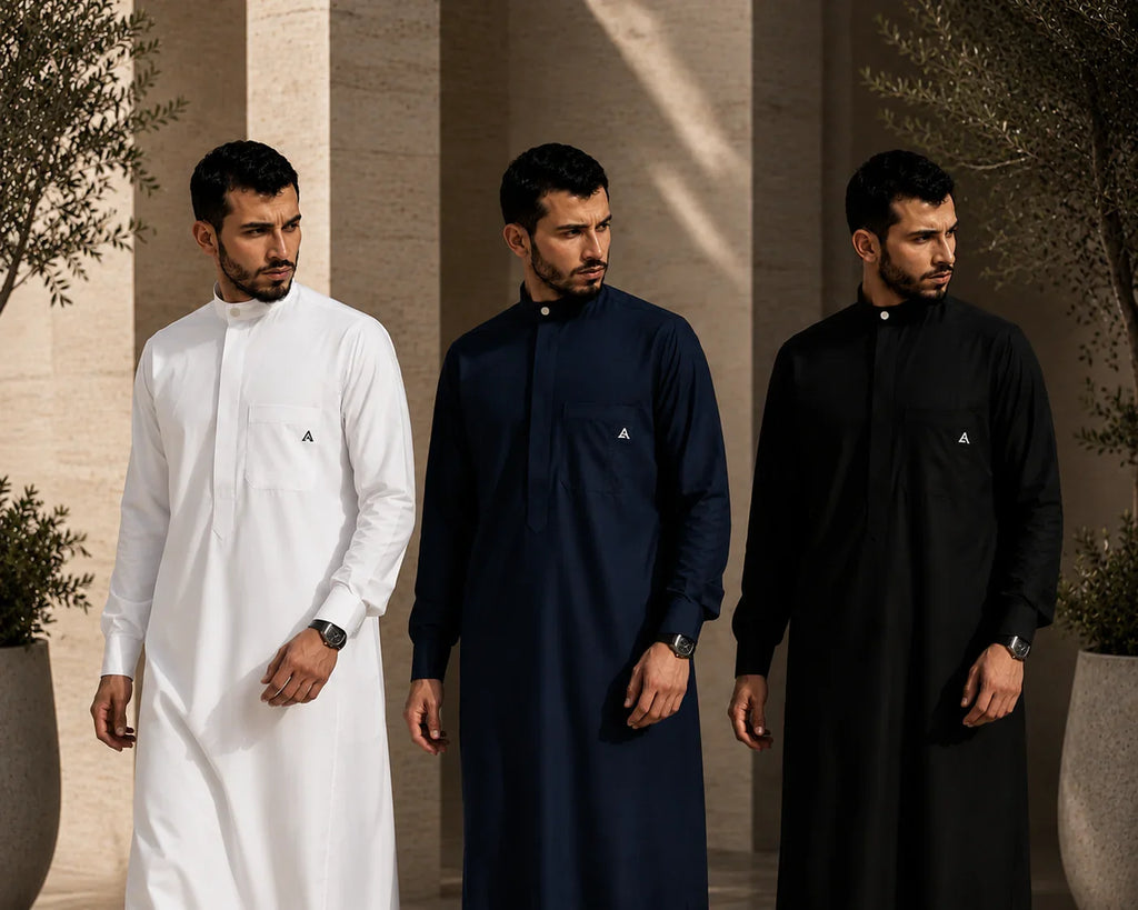 Qamis LANSARI - couleurs blanc, bleu marine et noir
